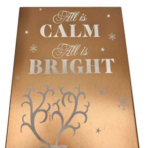 Christmas All is Calm All is Bright with Deer Box Sign Snow Rectangular Wooden - Picture 2 of 7